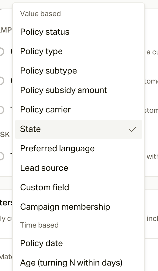 The filter field list