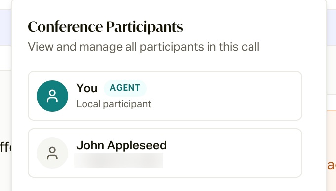 The participants list showing you and the caller