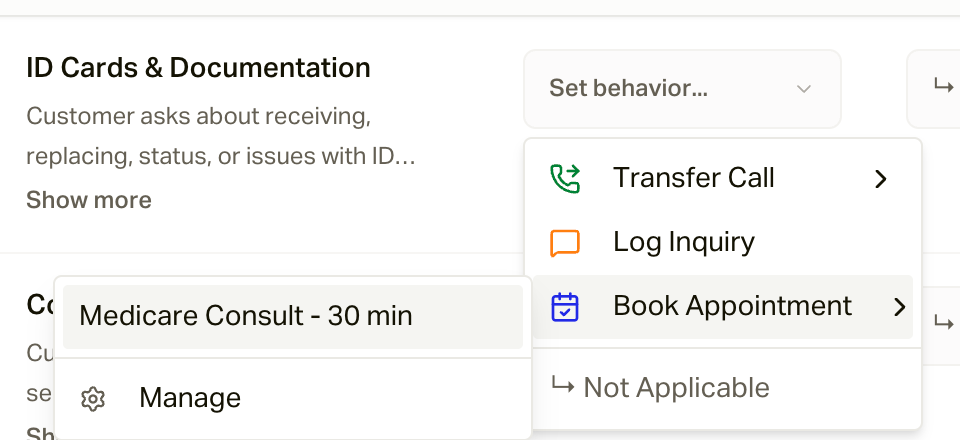 The Book Appointment submenu listing your calendars