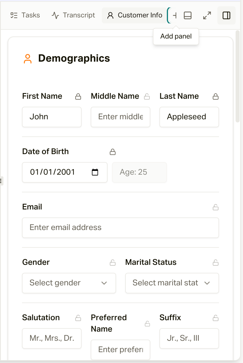 The Customer Info panel